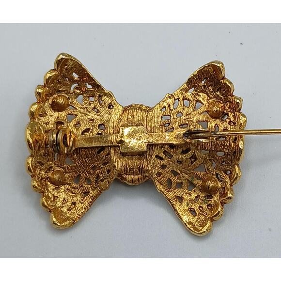 Florenza Vintage Pearl Jet Black Bow Brooch - Picture 2 of 3